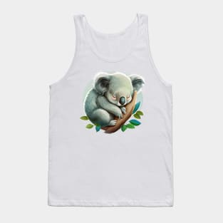 A sleeping koala on a branch with leaves Tank Top